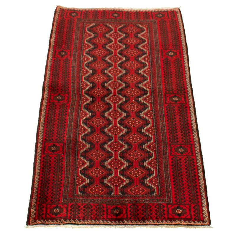 Tapis décoratif en laine rouge noué à la main 3 pi 8 po x 6 pi 7 po one-of-a-kind Bethelmie