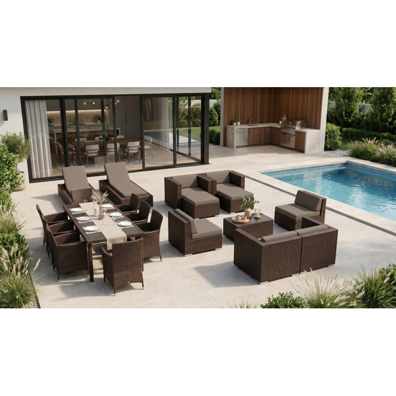 Ensemble de conversation en osier Pavior, Brun foncé, Toile Sunbrella® taupe