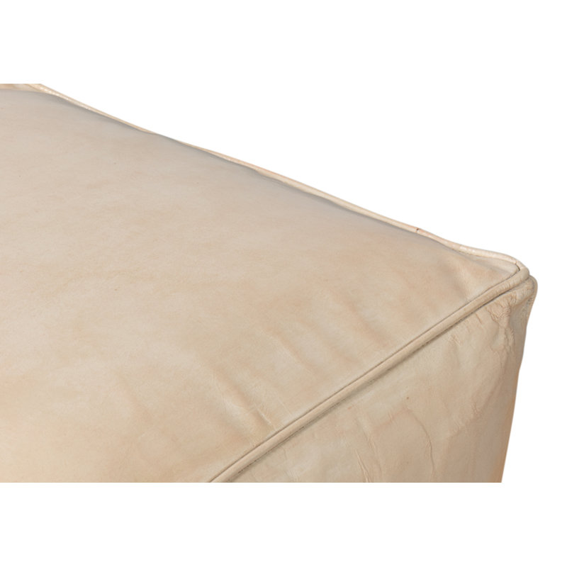 Square Ottoman, Beige Genuine Leather