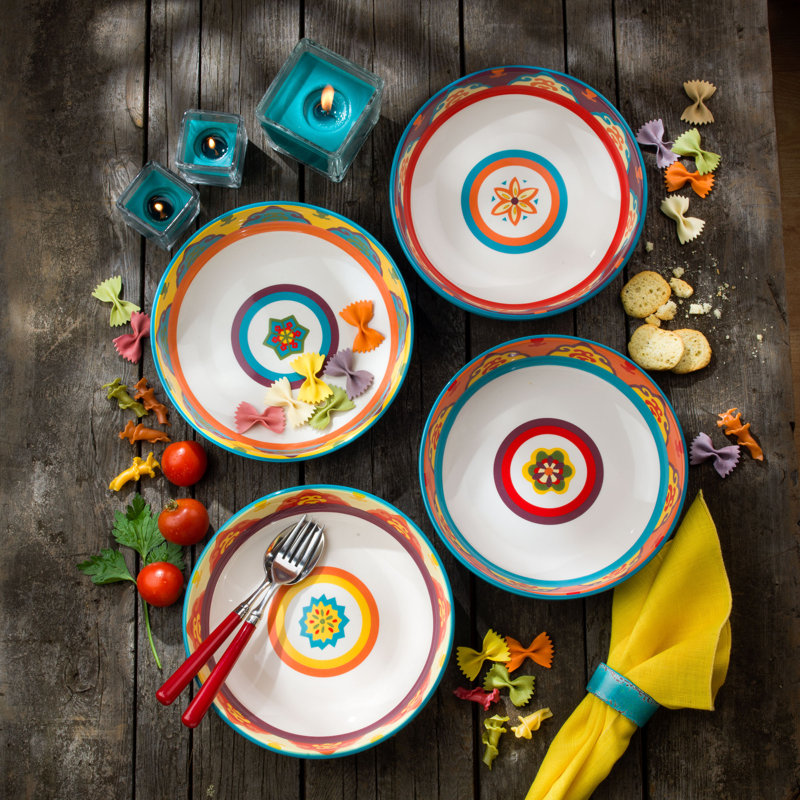 Galicia Multicolor Ceramic Bohemian Pasta Bowls, Set of 4