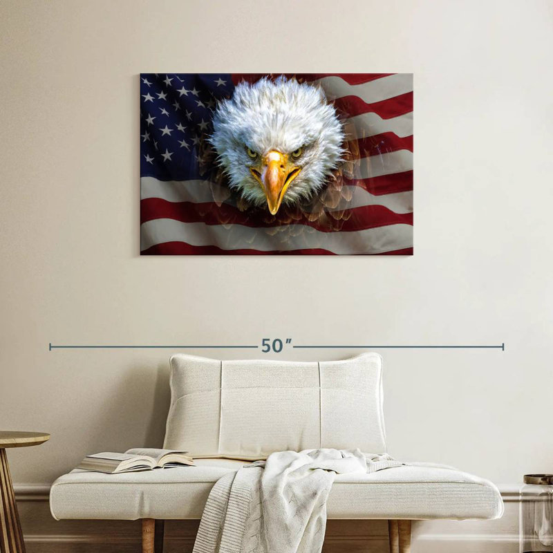 Bald Eagle On US Flag, 24" H x 36" W