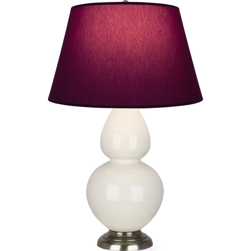Lampe de table double gourde en céramique, Os verni / argent antique, Prune / lavande, Argent argent