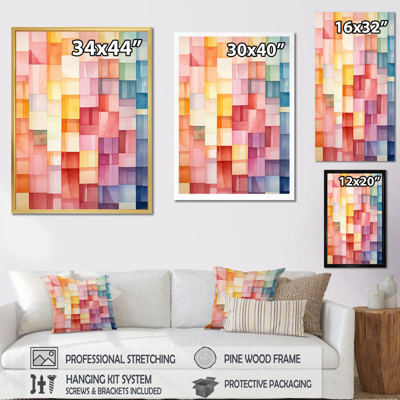 Hardedge Pastel Symetry I - Art abstrait sur toile FL72677, Noir, H 32 po x l 24 po x P 1 po