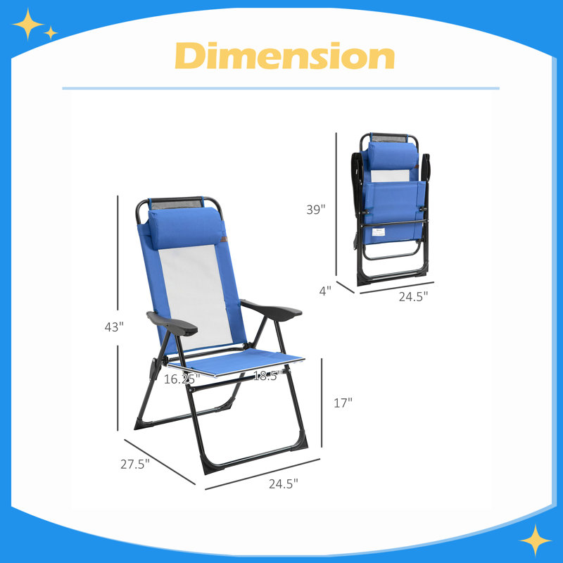 Ensemble de 2 chaises longues pliantes à dossier réglable pour l'extérieur, Blue