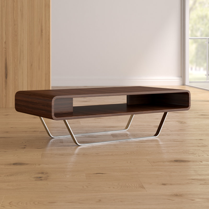 Table basse avec rangement de style traîneau, Noyer