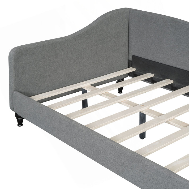 L-Shaped Linen Daybed, With Solid Wood Legs, Gray