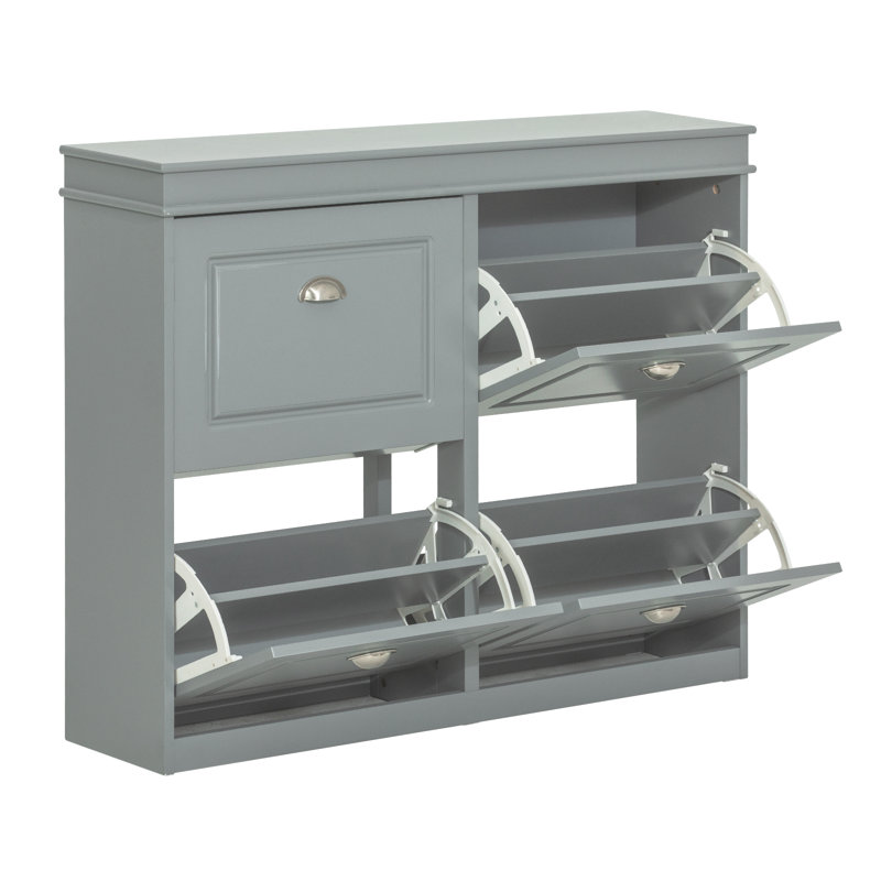 Moriah 16 Pair Shoe Storage Bench, Grey