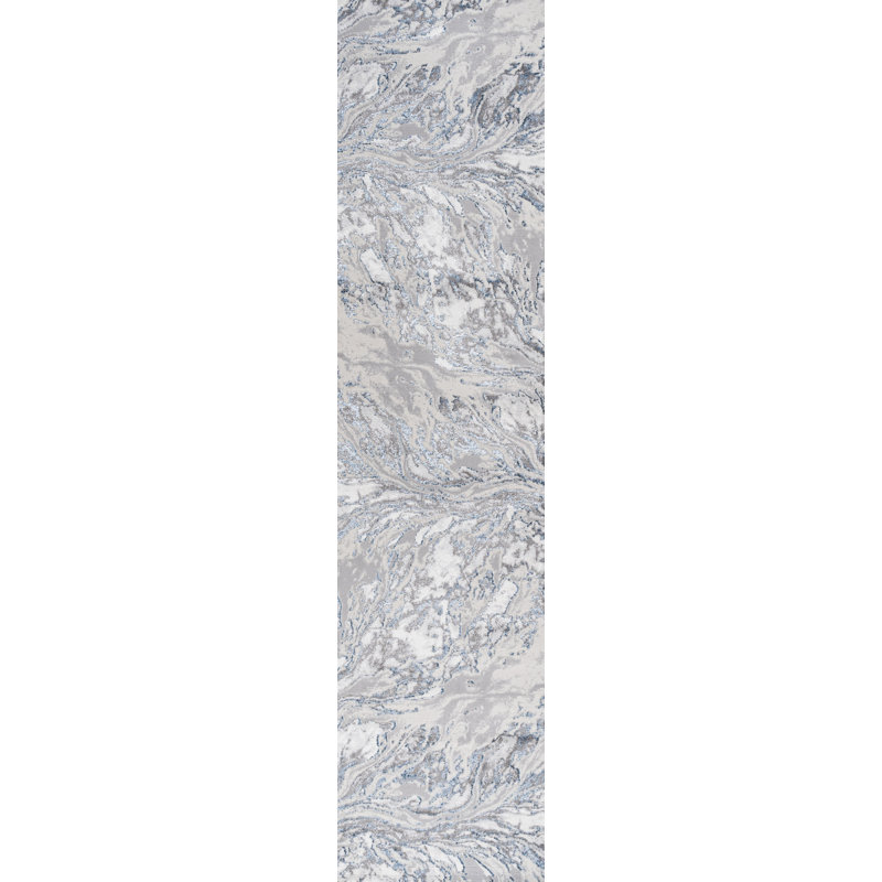 Tapis gris / bleu Marbré, Tapis de couloir 2 pi x 8 pi