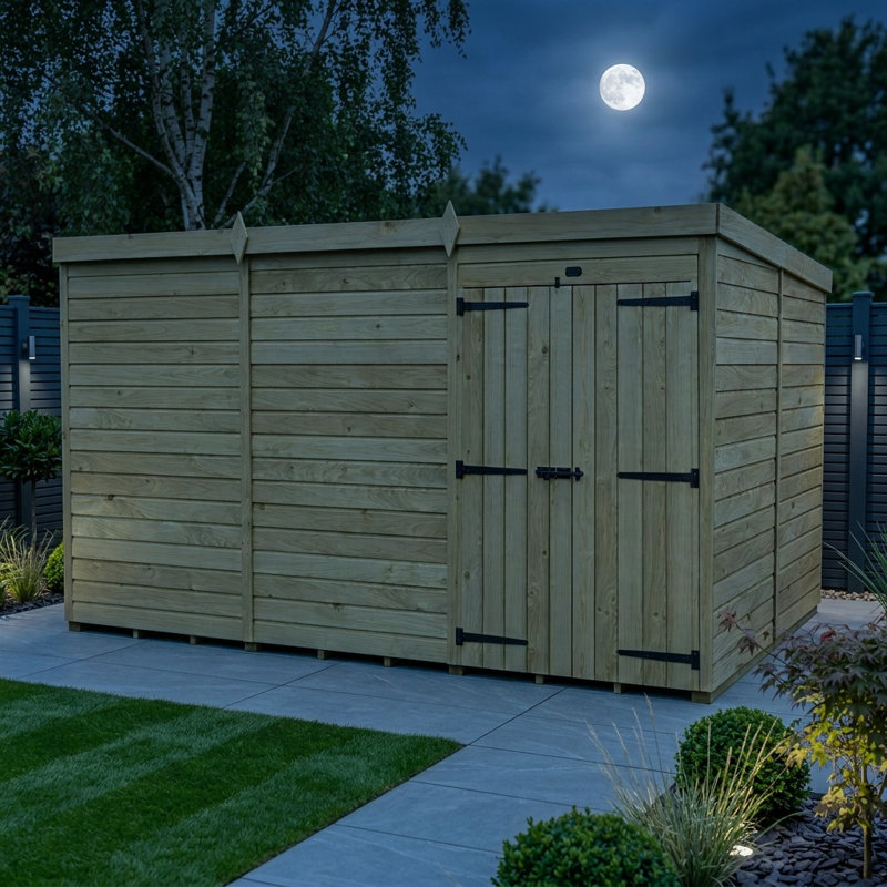 Total Sheds 12ft x 8ft Pent Garden Shed - Double Door - No Windows - Pressure Treated Timber - UK Manufactured