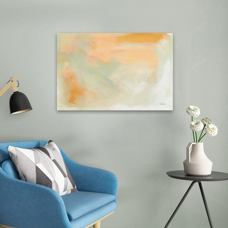 Dans le rose abstrait contemporain beige, H 24 po x l 16 po