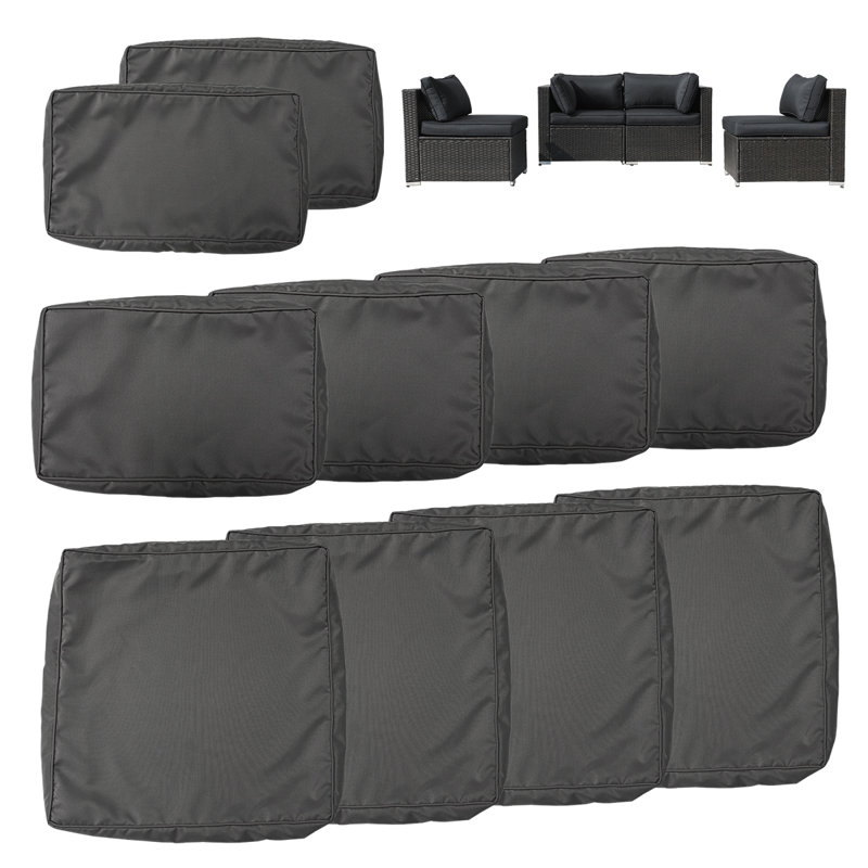 10 Pack Outdoor Patio Cushion Slipcovers, Waterproof Replacement Cushion Covers for Sectional Sofa Couch, Patio Furniture Seat Backrest Armrest Cushion Protector, Black (Covers Only, No Cushion Inserts)