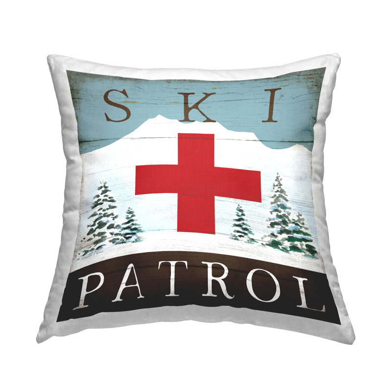 Coussin décoratif à motif rustique imprimé Ski Patrol par Elizabeth Tyndall