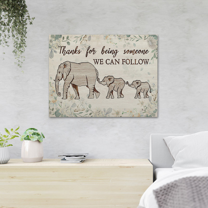 «Family Of Elephants - Thanks For Being Someone», reproduction d'art graphique sur toile tendue, H 11 po x l 14 po x P 2 po