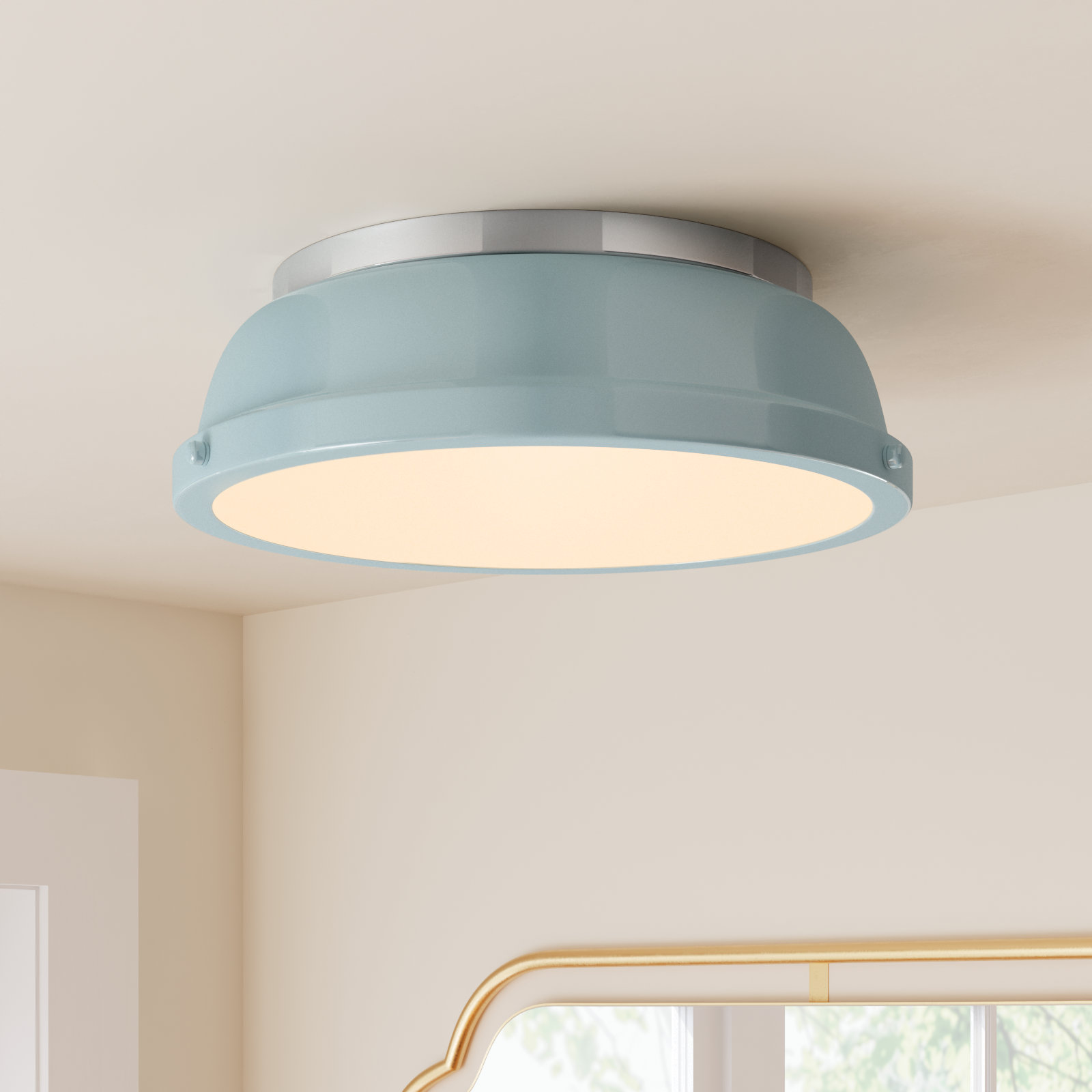 Calico 2 Light Steel Flush Mount, Seafoam, Pewter