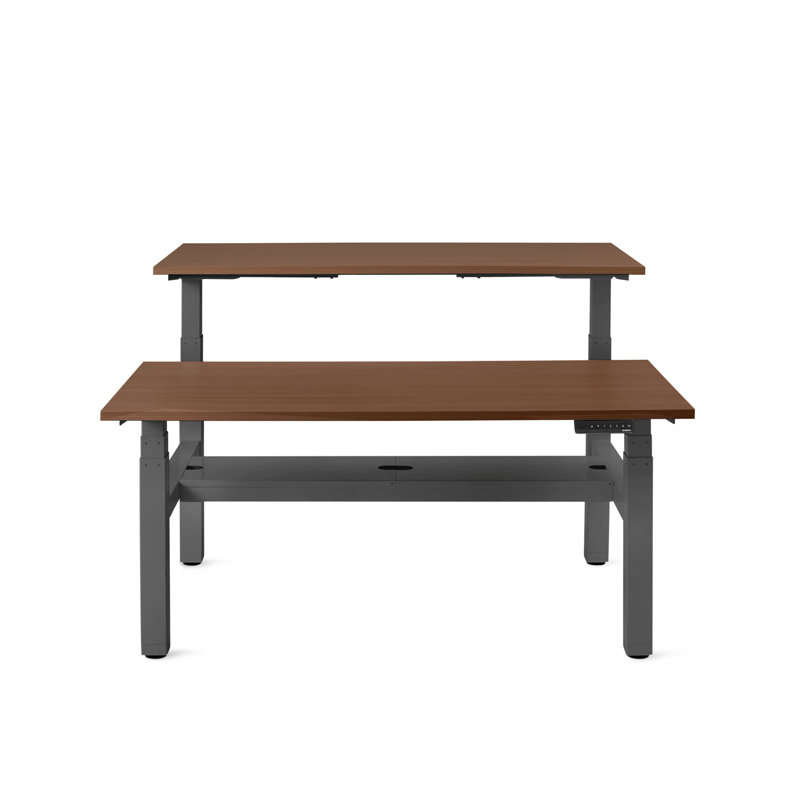 Bureau à hauteur réglable Series L, Gris anthracite / noyer, H 50,5 po x l 58 po x P 57 po