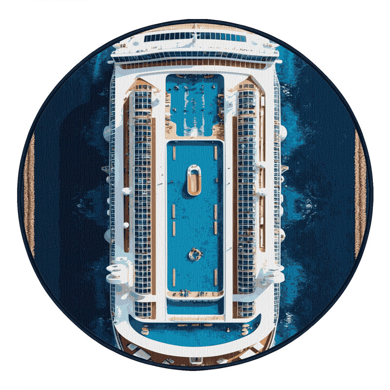 Machine Washable Transportation Blue Area Rug, Round 7'