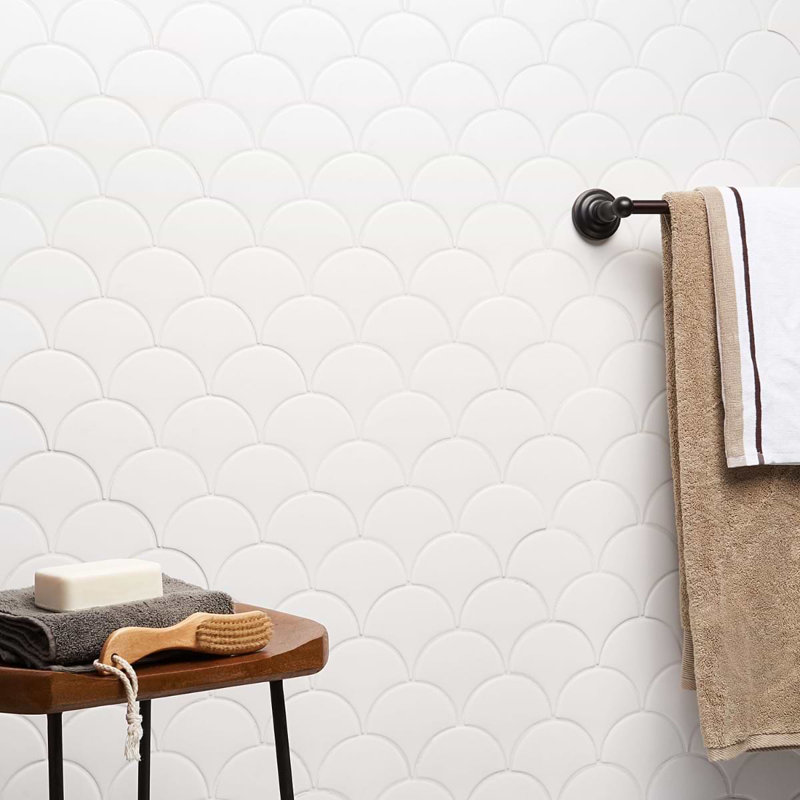 Highwater 5" Fish Scale Polished Ceramic Tile, White
