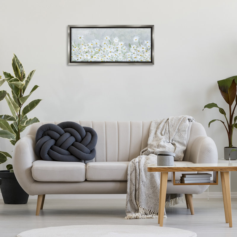 «Subtle Brushed Daisies Brown», art mural encadré flottant par Patti Bishop, Cadre flottant gris lustré, H 14 po x l 31 po