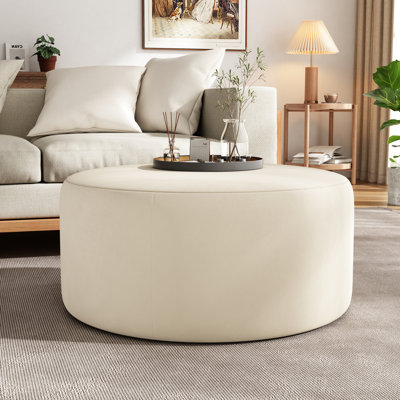 Corduroy Upholstered , Olive Colorway, Round Shape With Minimalist Design, 30.85 D, Ideal For Contemporary Decor Style Smooth Texture, Great Living Room Use