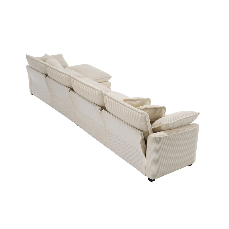 Canapé avec un repose-pieds, H 33,85 po x l 150,38 po x P 34,25 po, Velours côtelé beige