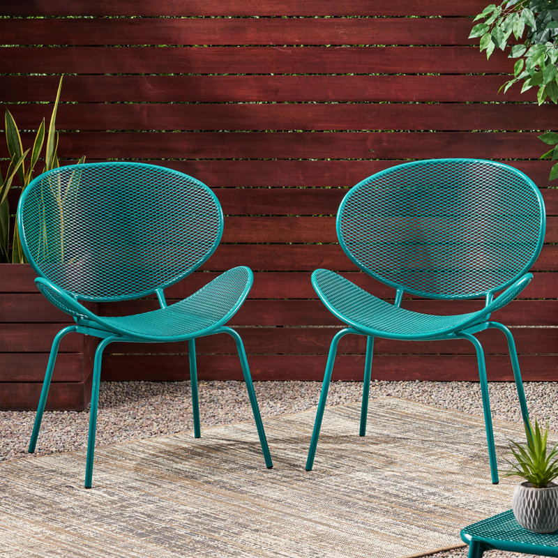 Stylish Teal Iron Chair - Mesh Seating, 25.65" D X 33.14" H, For Outdoor Living Shell Playful Retro Look, Frame, H Room