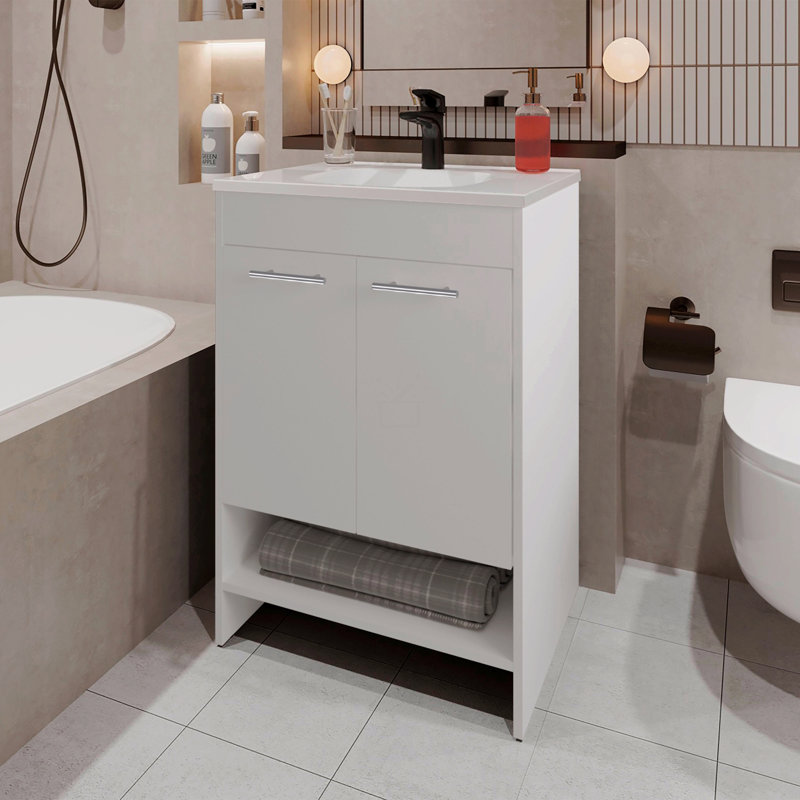 Meuble-lavabo 2 portes avec rangement ouvert