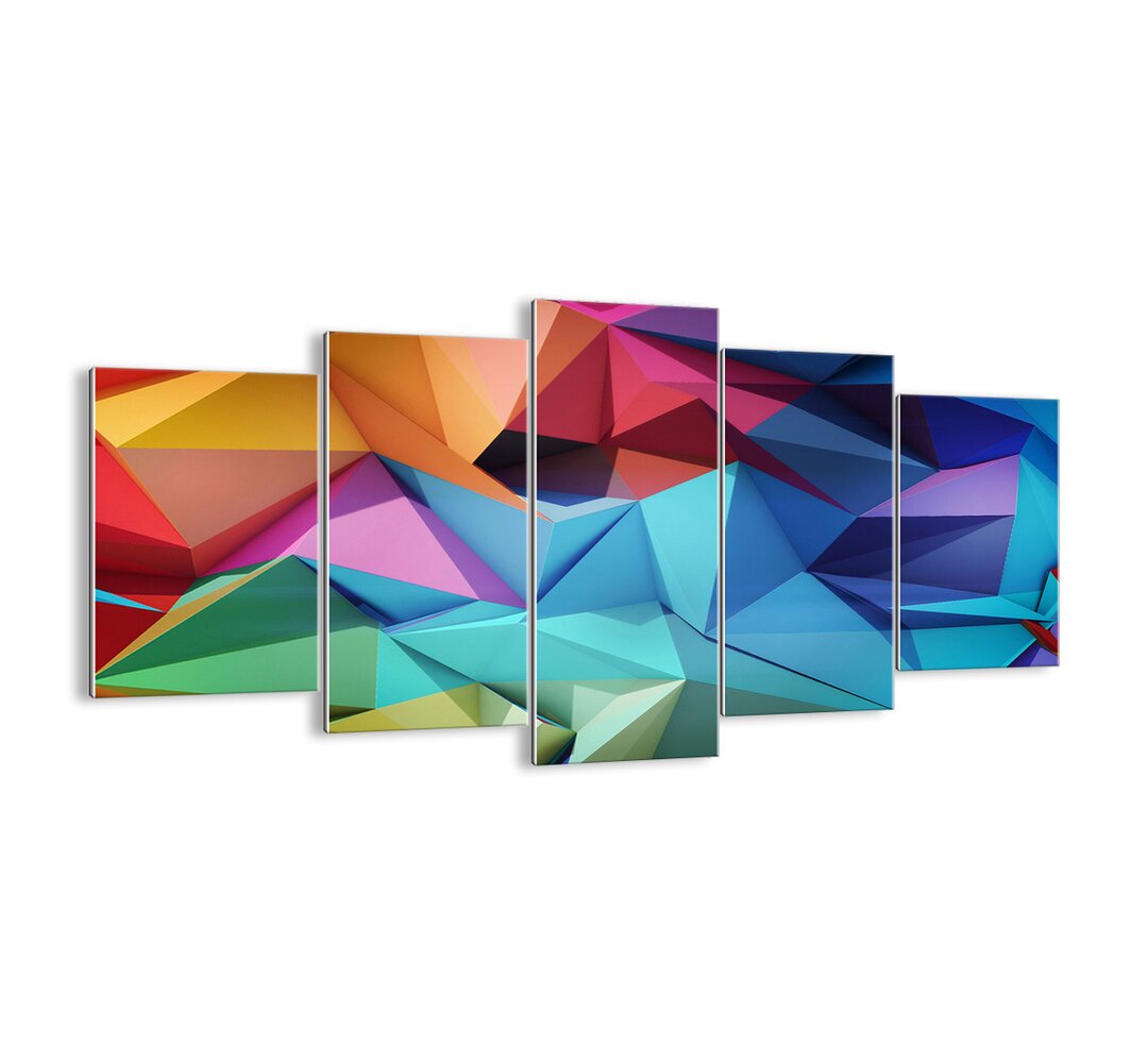 5-tlg. Glasbilder-Set - Grafikdruck „Rainbow Origami”