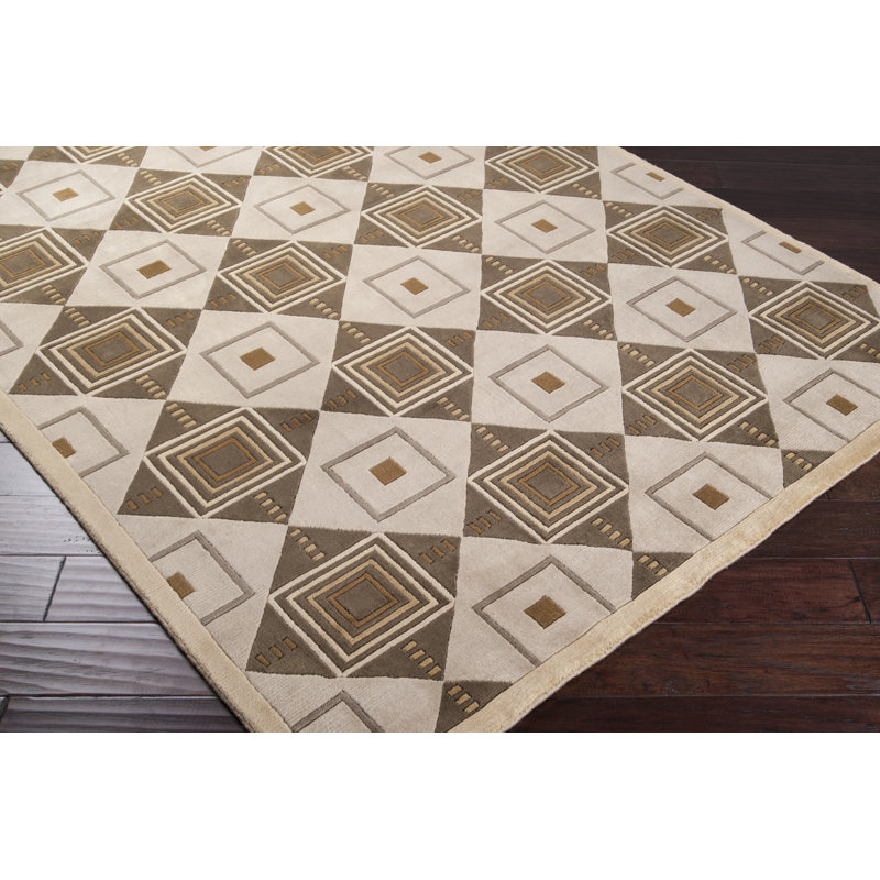 Mugal Wool Geometric Area Rug in Beige/Chocolate, Rectangle 5' x 8'