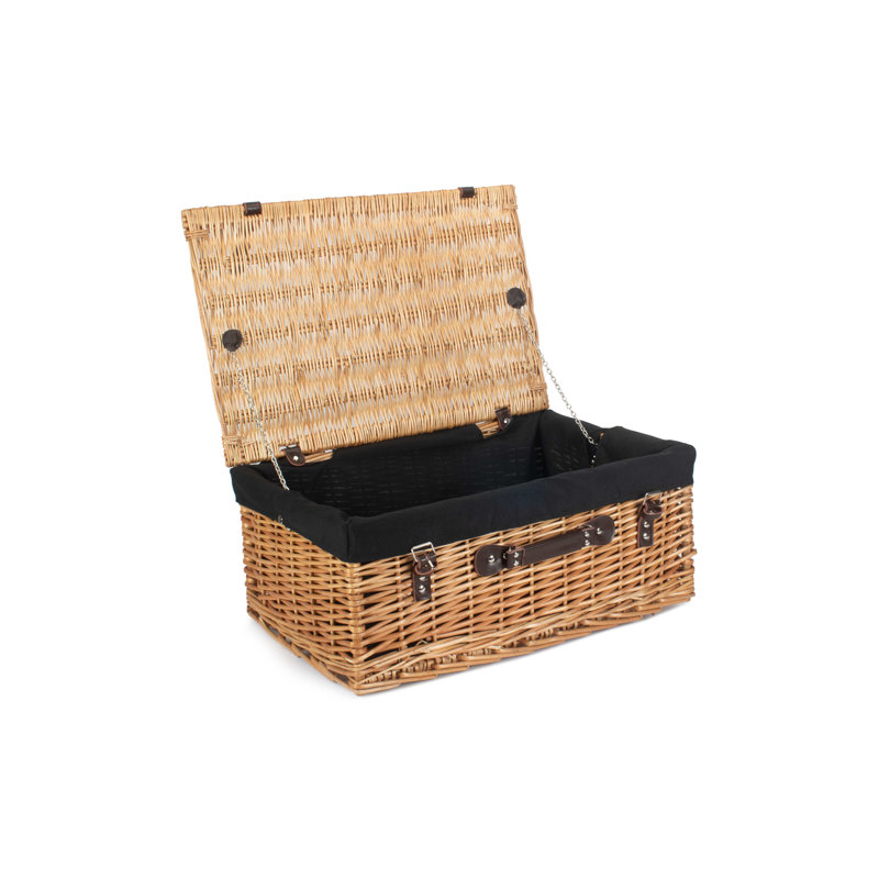 Wicker Hamper with Lining, Buff/Black, 26cm H x 56cm W x 37cm D