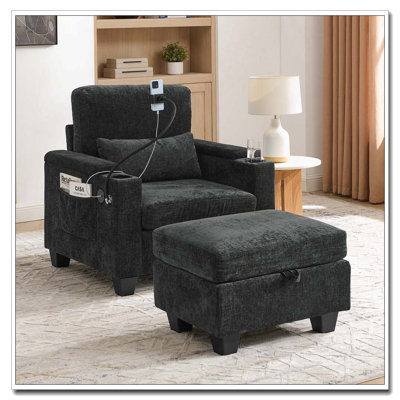 Single Recliner Sofa with USB Port, Storage Ottoman & Phone Stand