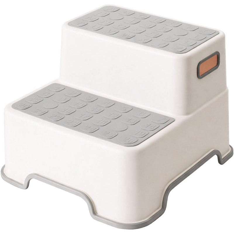 Double Layer Toddler Step Stool Bathroom, Non Slip Kids Footstool With Rubber Base, Educational Letters Numbers Surface Sink & Toilet Training Stool Grey