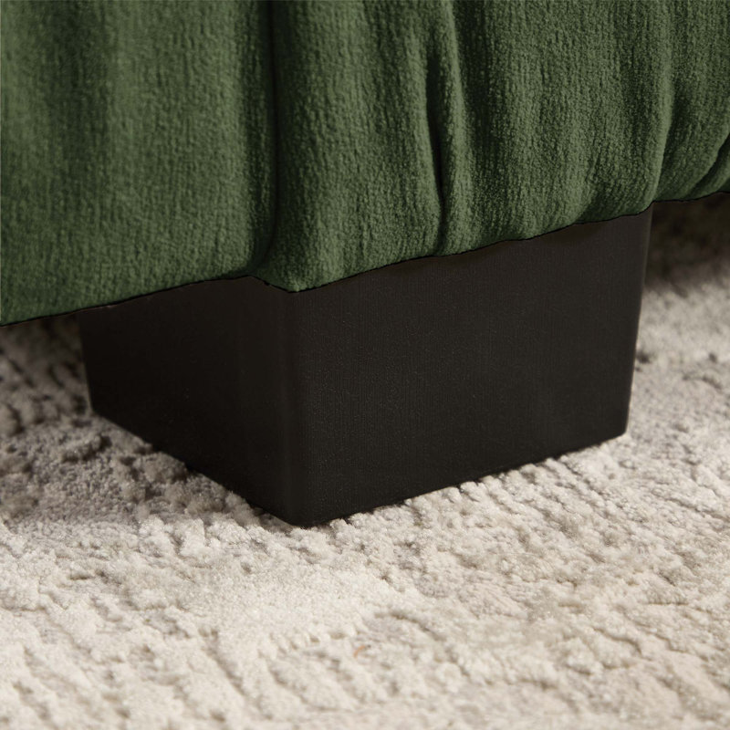 Canapé d'angle modulaire 4 places en chenille à détails froncés, 2 poufs amovibles, mousse haute densité, coussins de dossier épais