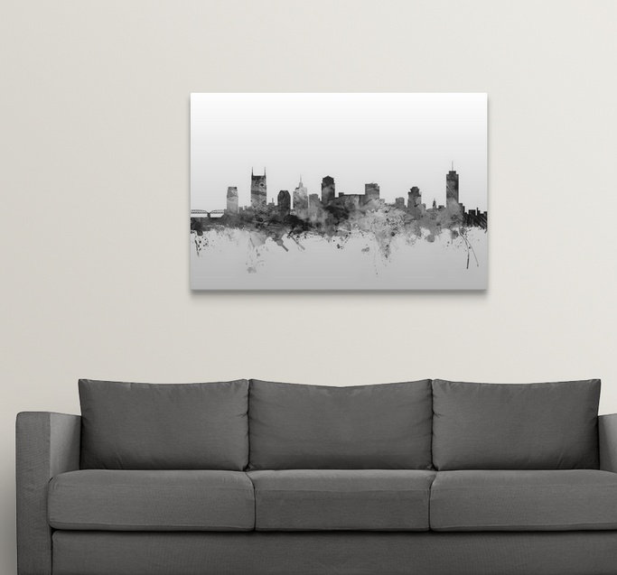 «Nashville Tennessee Skyline» par Francy, impression, H 20 po x l 30 po x P 1,5 po, Toile