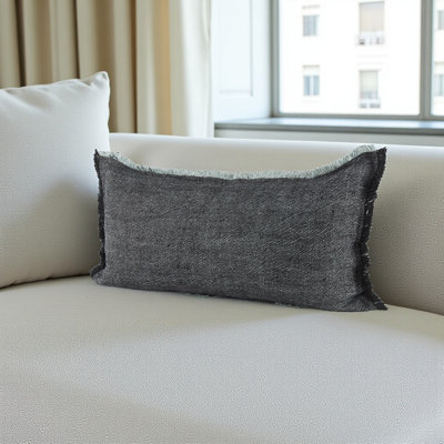 Housse de coussin 14 po x 26 po en lin noir et turquoise
