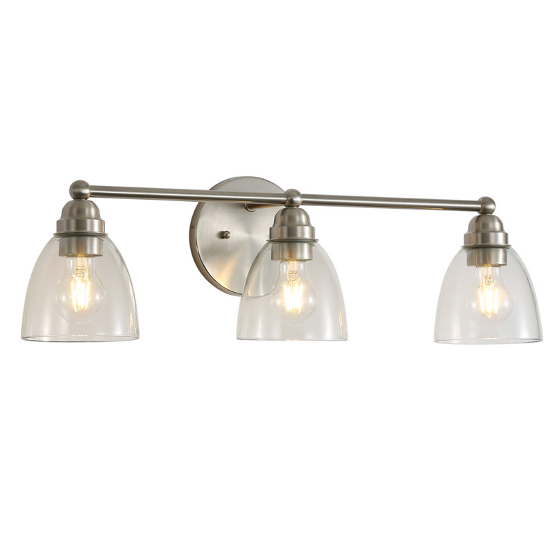 Luminaire de salle de bain moderne à 3 lumières en nickel brossé avec abat-jour en verre transparent, appliques murales E26 au-dessus du miroir pour le couloir de la chambre à coucher du salon (ampoule non incluse)