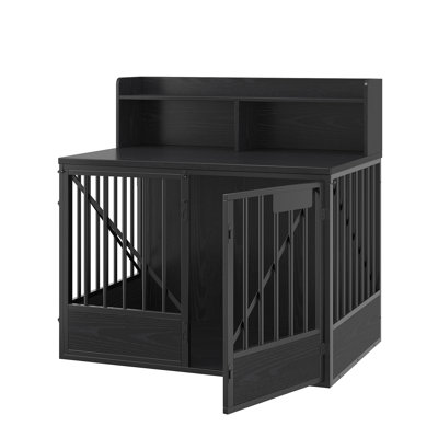 Grande table d'appoint en forme de caisse de style mobilier en bois, chenil en bois pour animaux de compagnie à l'intérieur pour les grands chiens, style campagnard rustique