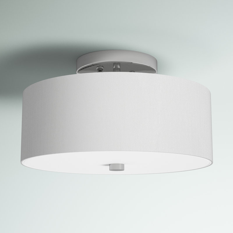 Baileigh Fabric Semi Flush Mount, Brushed Nickel, 7.5" H x 13" W x 13" D