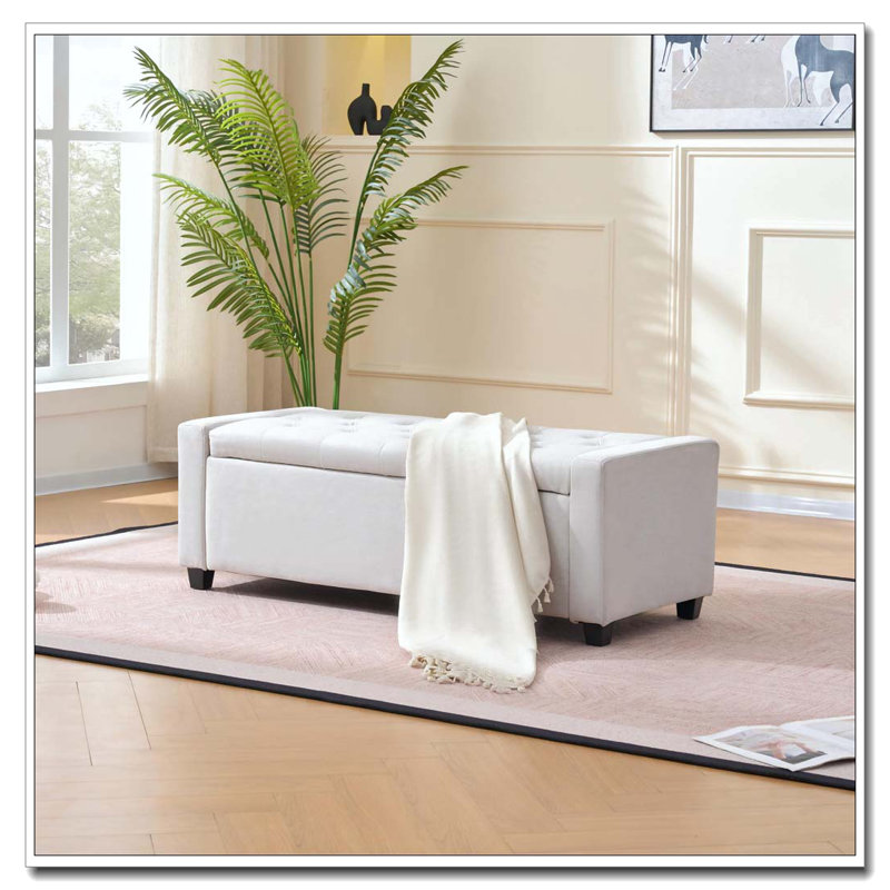 48" Storage Bedroom Bench, Beige