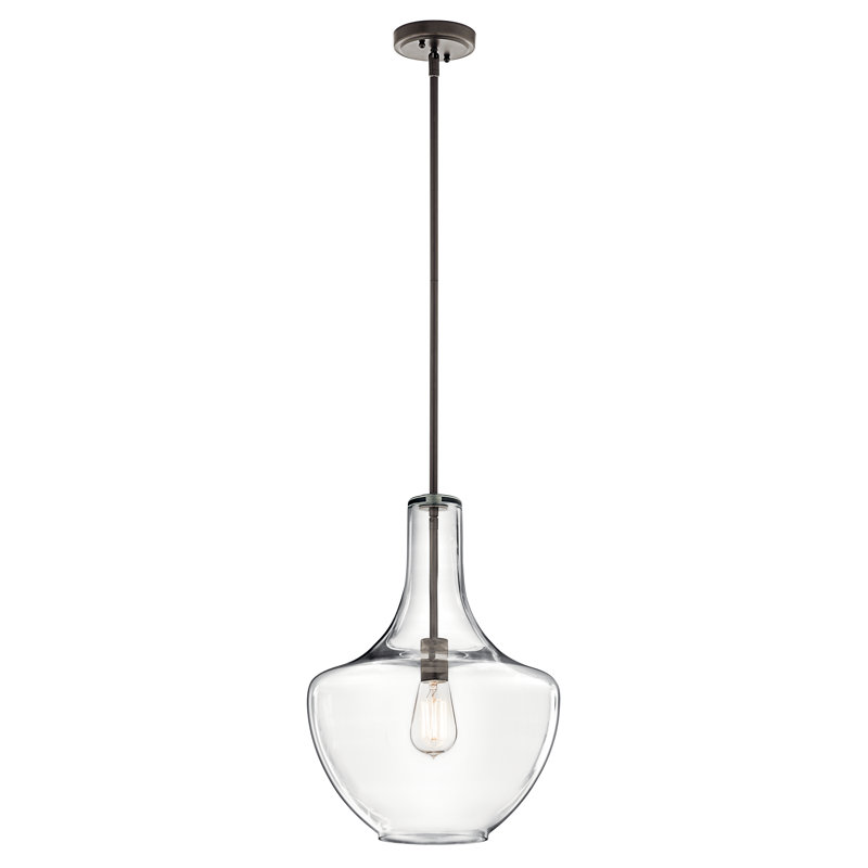 Luminaire suspendu simple à 1 lumière Moten, Clear Glass, H 15,19 po x l 10,5 po x P 10,5 po, Bronze vieilli
