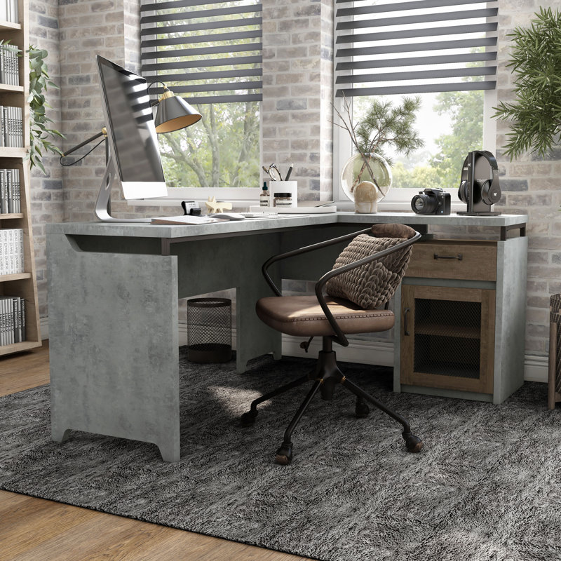Lavonia 62.8''W L-Shaped Wood Executive Desk with Storage, Cement