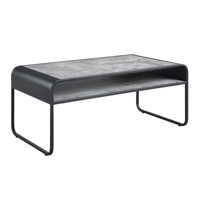 Table basse en béton gris et noir - Style polyvalent pour un cadre de salon stable en métal et un plateau en bois de qualité