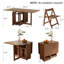 Ensemble de table de salle à manger pliable en bois massif et de 4 chaises avec rangement intégré pour les chaises