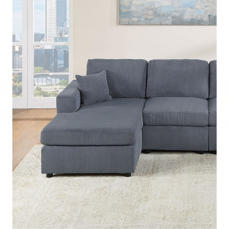 Superbe ensemble modulaire moderne gris foncé en velours côtelé 2 pièces LAF et RAF
