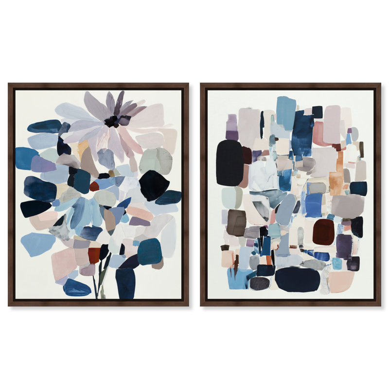 Ensemble de décorations murales abstraites à motif d'acrylique et de pétales par Art Remedy, cadre doré, 20 x 24