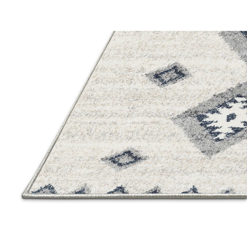 Tapis contemporain ivoire / gris, Rectangle 5 pi x 7 pi