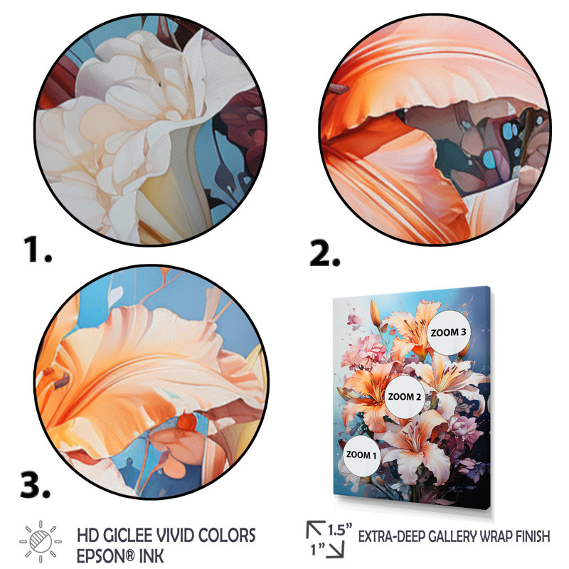 Représentation de lys, acrylique multicolore IV sur toile, H 20 po x l 12 po x P 1 po, Toile tendue