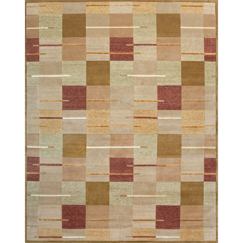 Tapis beige et rouille de haute qualité noué à la main