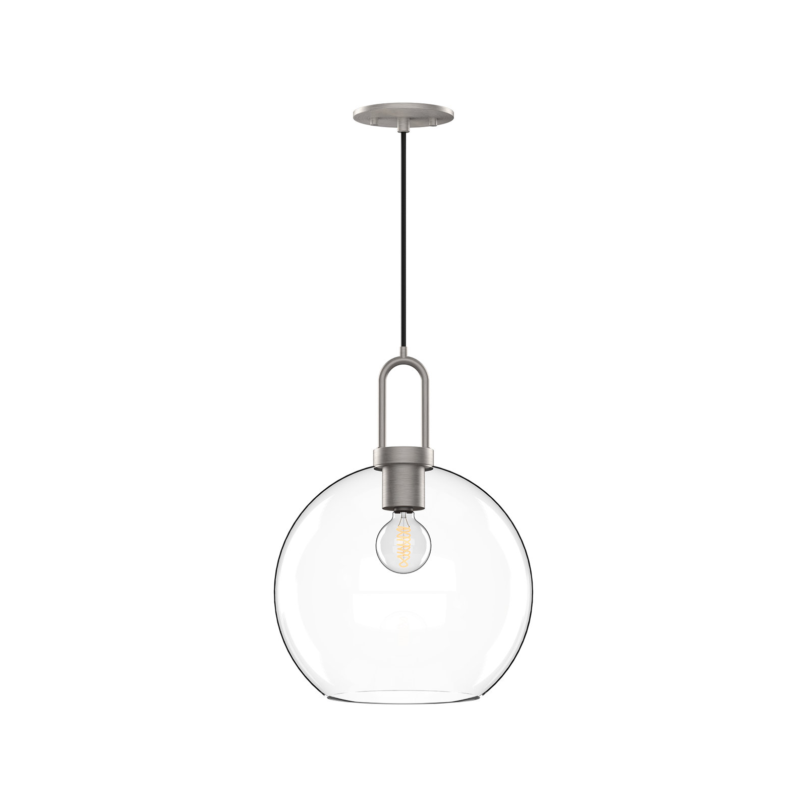 Shiloh Single Light Glass Pendant, Brushed Nickel, Clear, 12.5"H x 7.875"W x 7.875"D