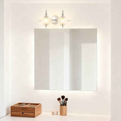 Brushed Nickel Vanity Light Fixture With Hand-Etched Glass Shades, 2-Light G9 Bulb Compatible Bathroom Lighting Over Mirror, Easy Mount For Makeup Area