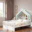Lit maison en bois avec tablettes de tête de lit-266909851-266909850